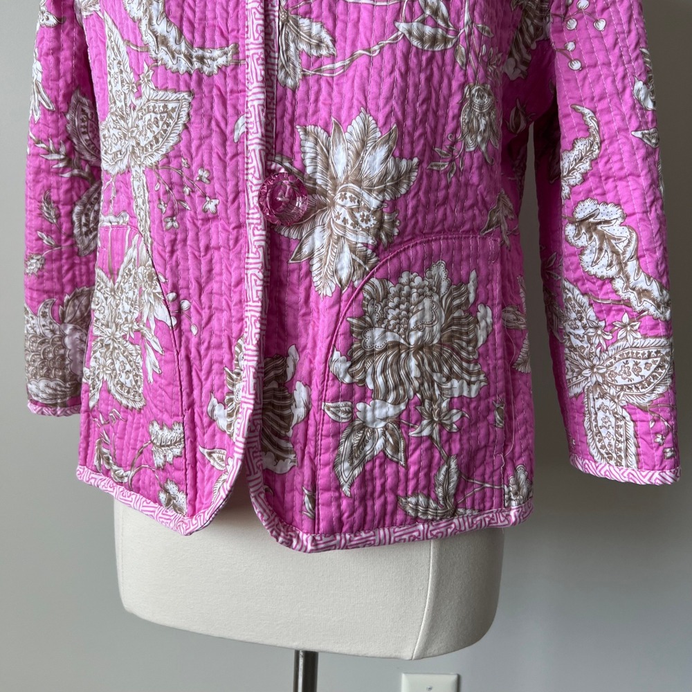 PATTY KIM Jacket‎ Hot Pink Floral Quilted Jacket Women's Size Large - Picture 7 of 16